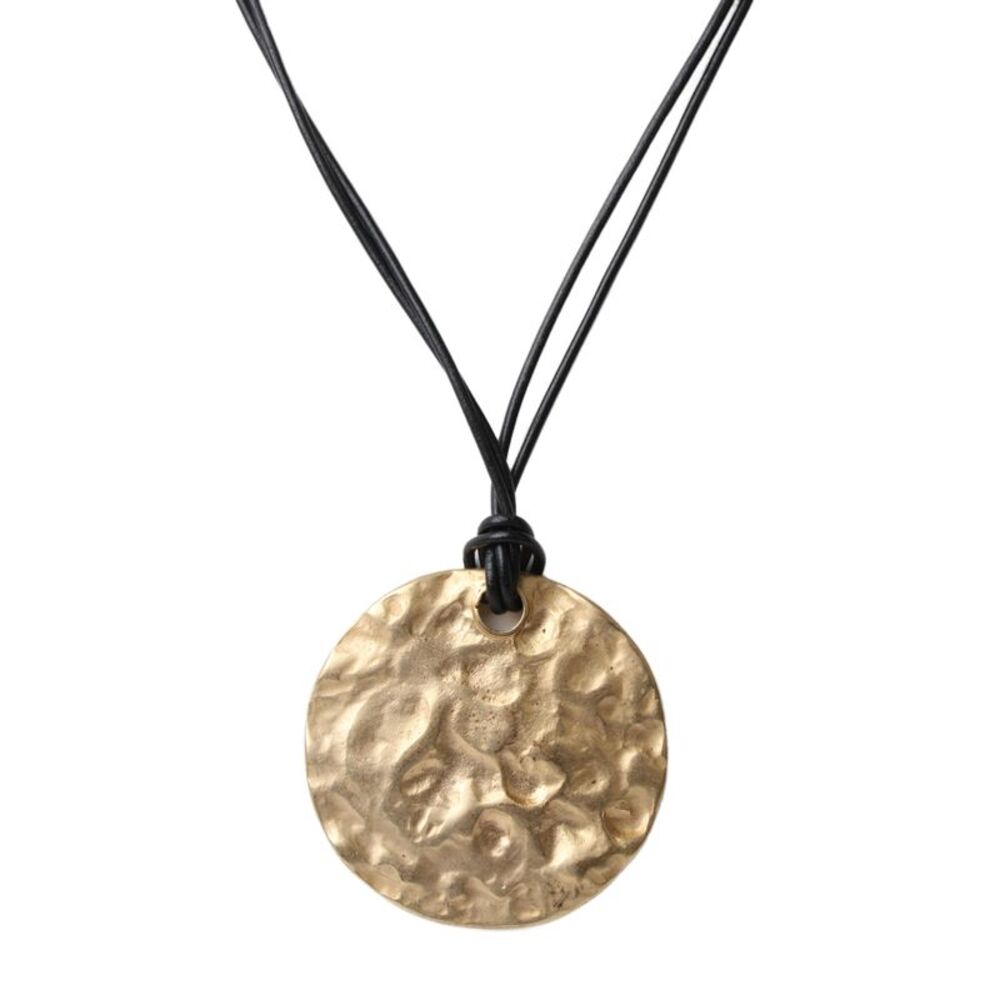 Athens Protasis Womens Gold Tone Hammered Disc Pendant Cord Necklace 22"
